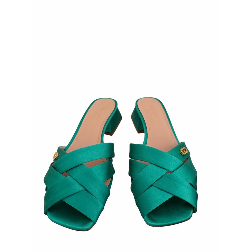 New RARE Dee Ocleppo emerald green satin strappy block sandals heels sz 37